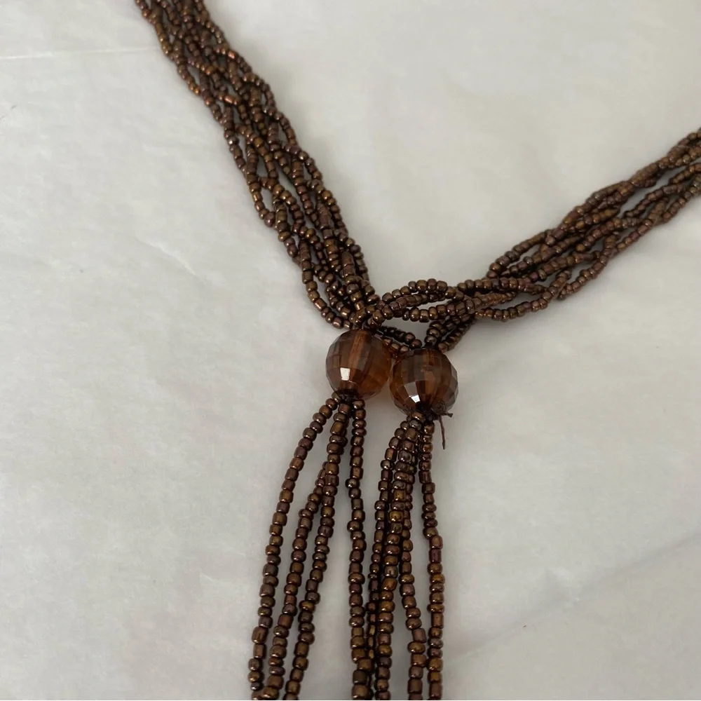 Braided Brown Beaded Belt with Beaded Tassels Fringe boho festival hippie